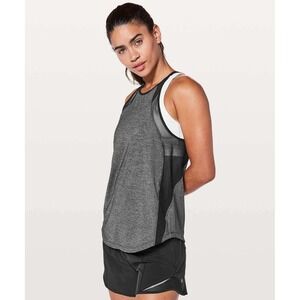 Lululemon Run Off-Route Tank Dark Olive Mesh Strappy Back High Neck Activewear